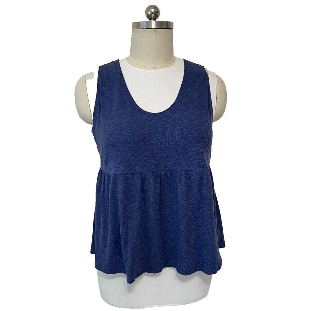 Terra & Sky Knit Peplum Tank Top Women's Plus 1X Sleeveless Blue V-Neck